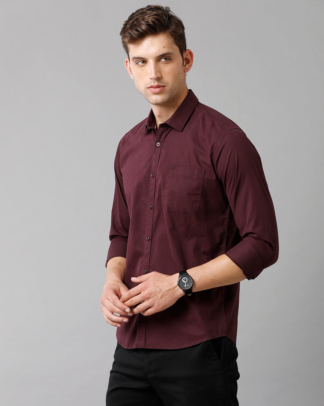 Classic Polo Mens Cotton Solid Full Sleeve Slim Fit Polo Neck Maroon Color Shirt | Sn2 122 A