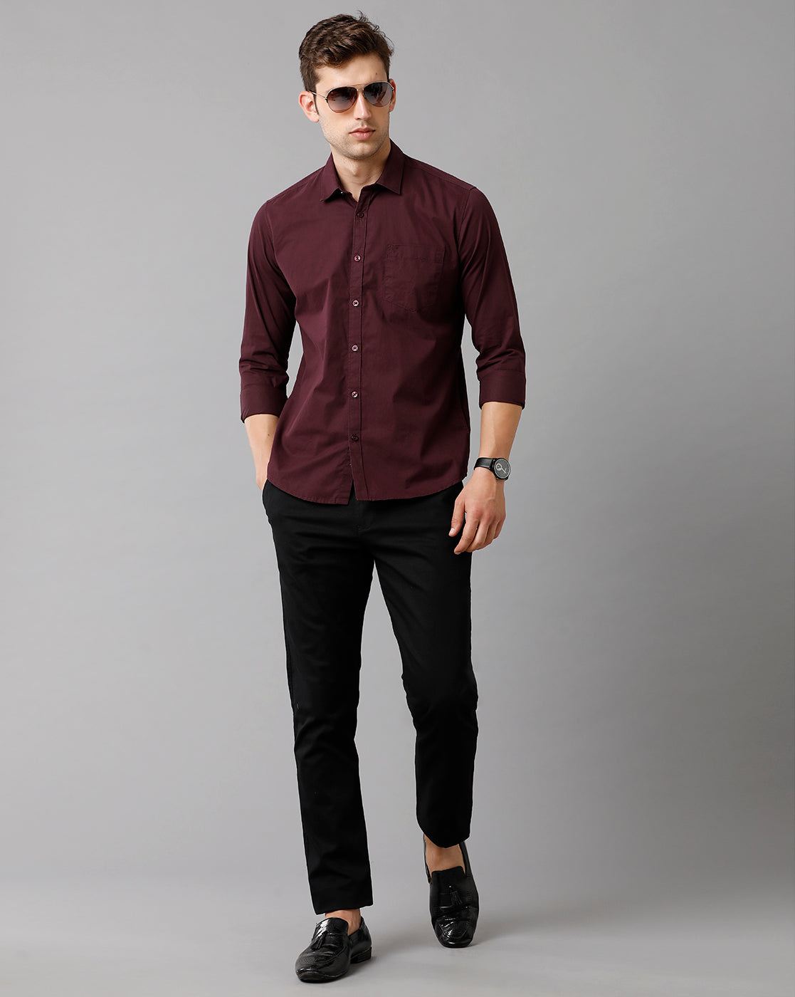 Classic Polo Mens Cotton Solid Full Sleeve Slim Fit Polo Neck Maroon Color Shirt | Sn2 122 A