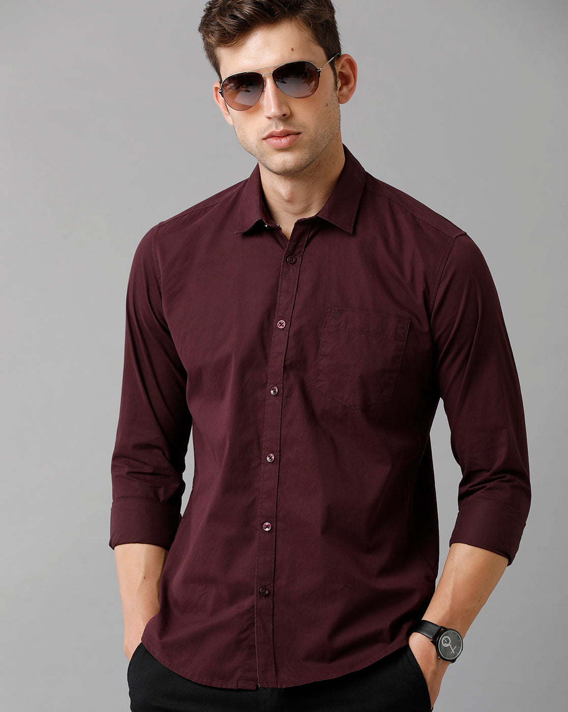 Classic Polo Mens Cotton Solid Full Sleeve Slim Fit Polo Neck Maroon Color Shirt | Sn2 122 A