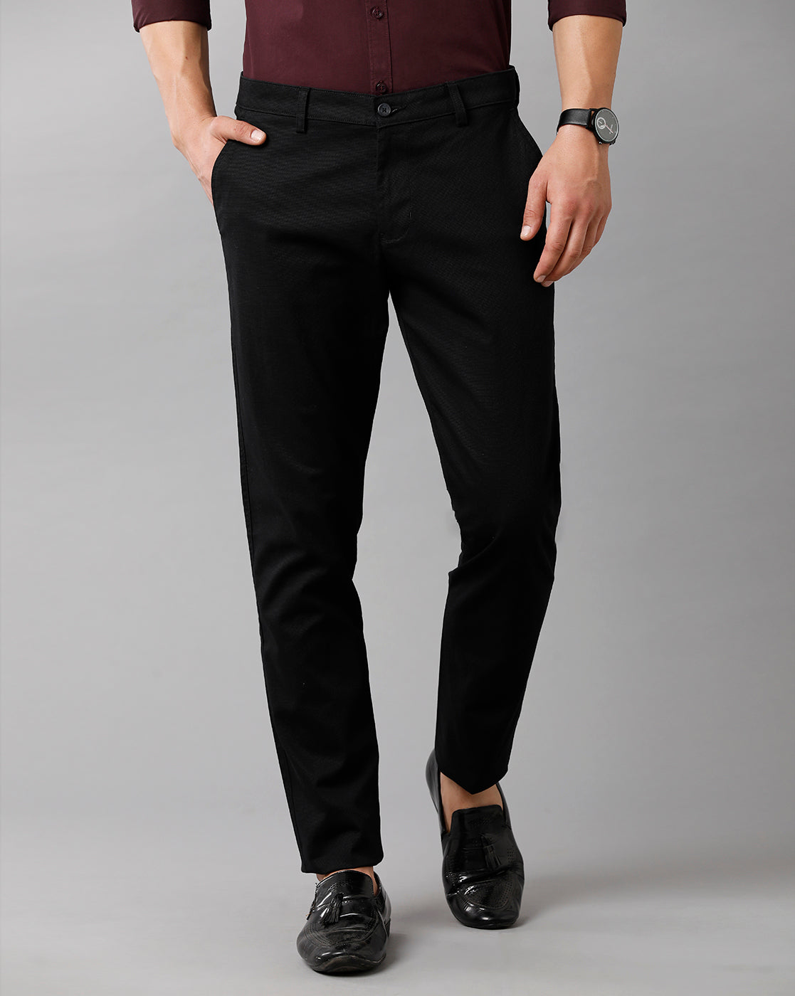 Classic Polo Mens Cotton Solid Slim Fit Black Color Trouser | Tn2 29 Eblk