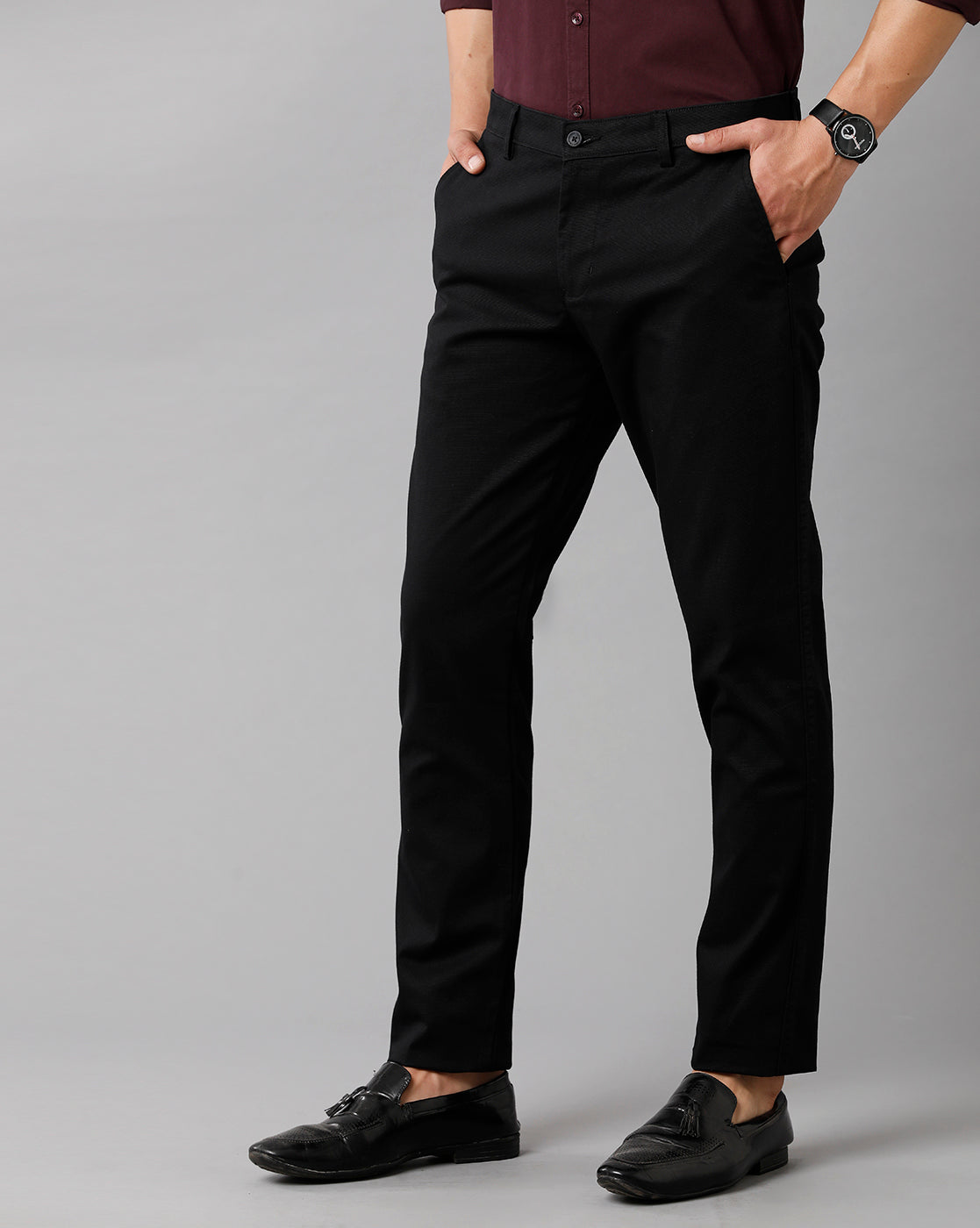 Classic Polo Mens Cotton Solid Slim Fit Black Color Trouser | Tn2 29 Eblk
