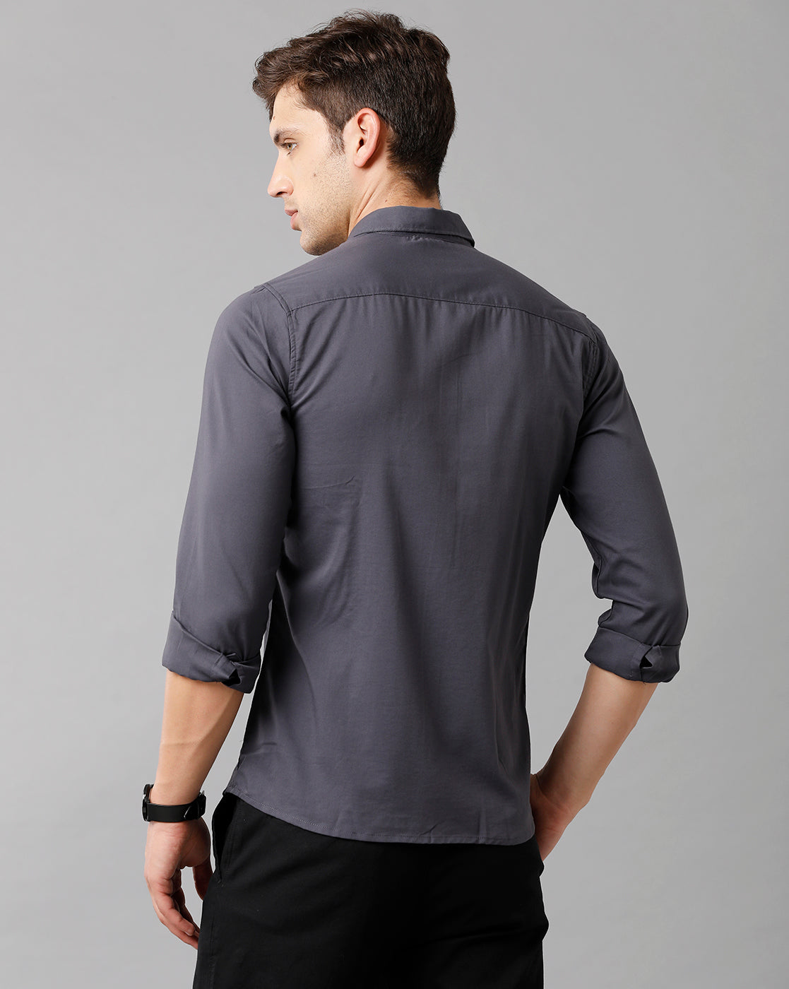 CP BRO Men's Cotton Solid Full Sleeve Slim Fit Polo Neck Dark Grey Color Shirt | Sbn2 74 B