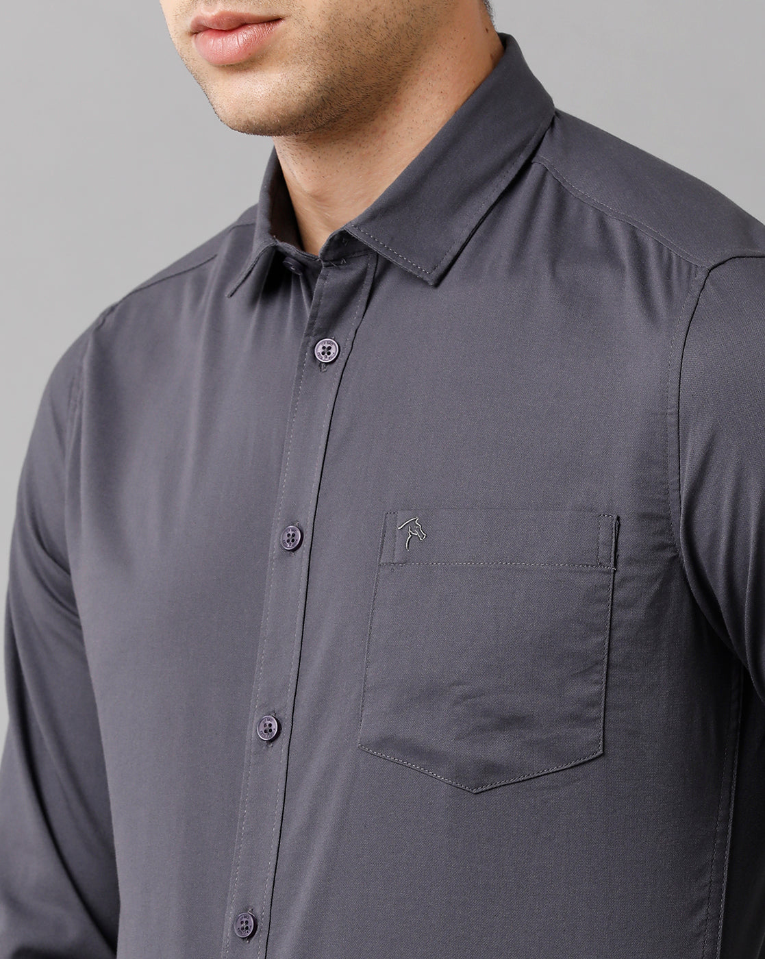 CP BRO Men's Cotton Solid Full Sleeve Slim Fit Polo Neck Dark Grey Color Shirt | Sbn2 74 B