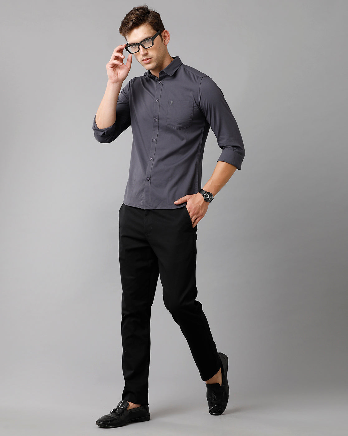 CP BRO Men's Cotton Solid Full Sleeve Slim Fit Polo Neck Dark Grey Color Shirt | Sbn2 74 B