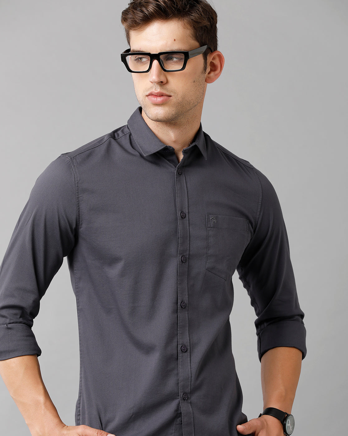 CP BRO Men's Cotton Solid Full Sleeve Slim Fit Polo Neck Dark Grey Color Shirt | Sbn2 74 B