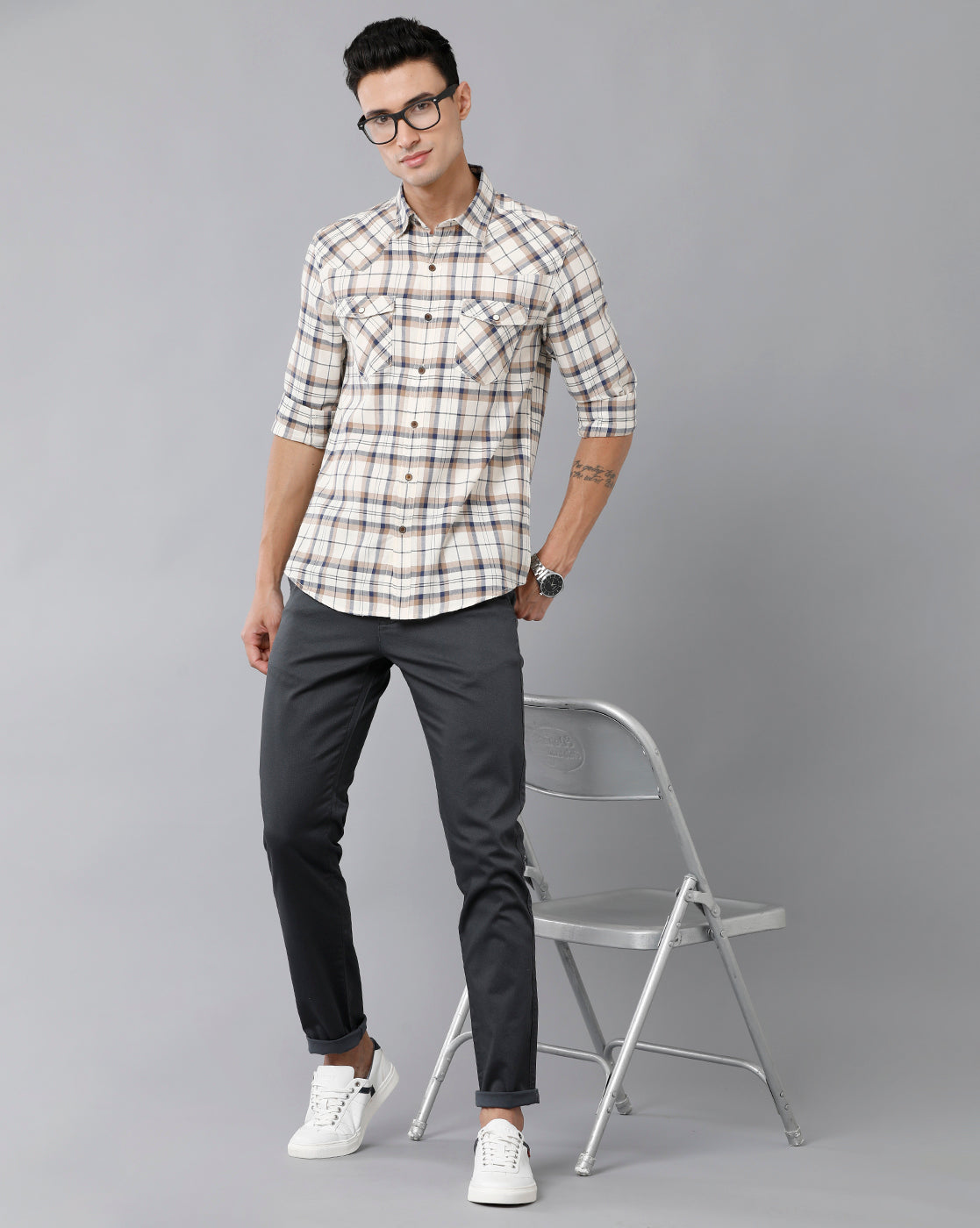 Classic Polo Men's 100% Cotton Moderate Fit Solid Grey Color Trouser | TO1-36 C-GRY