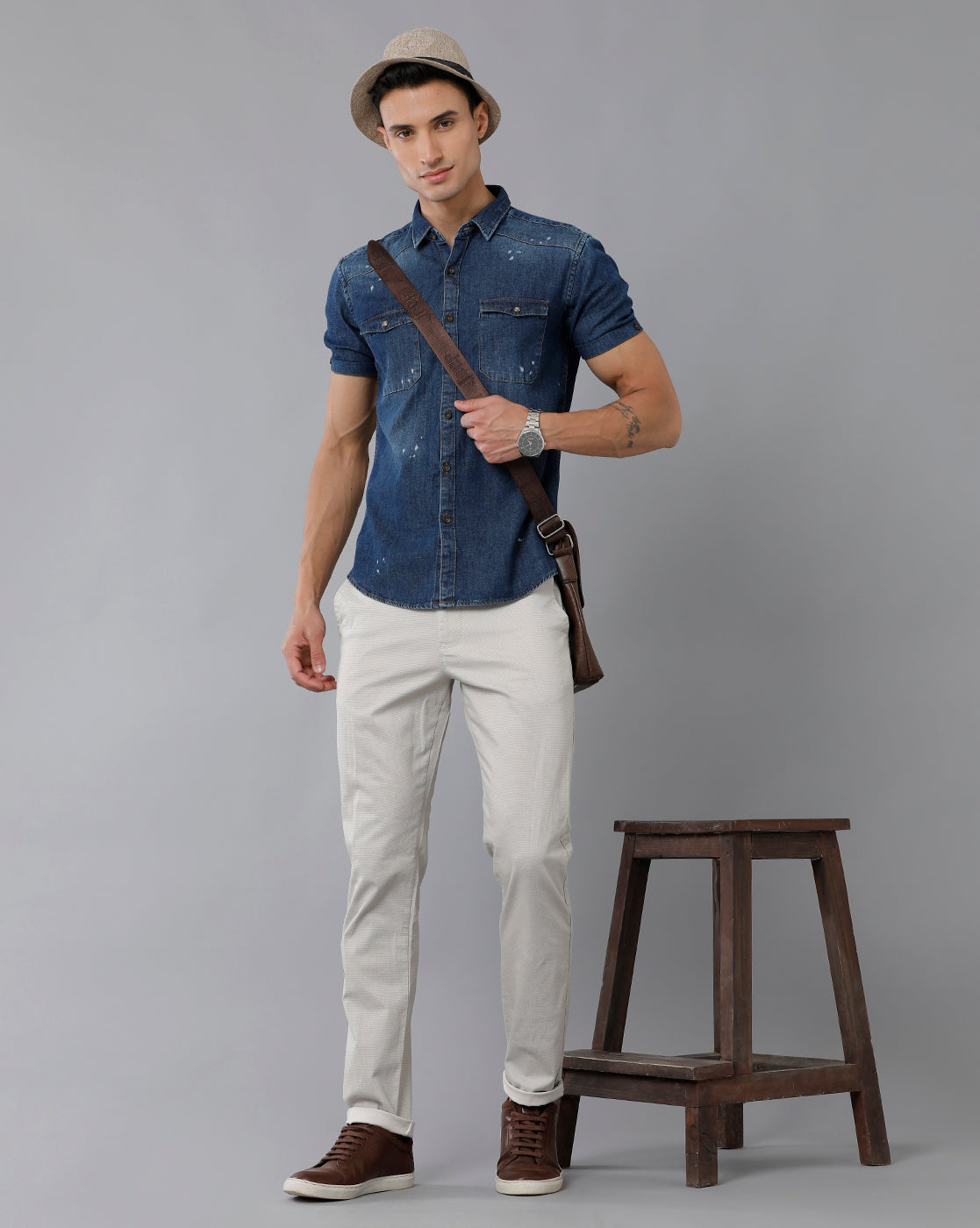 Classic Polo Men's 100% Cotton Moderate Fit Solid Cream Color Trouser | TO1-34 A-STN