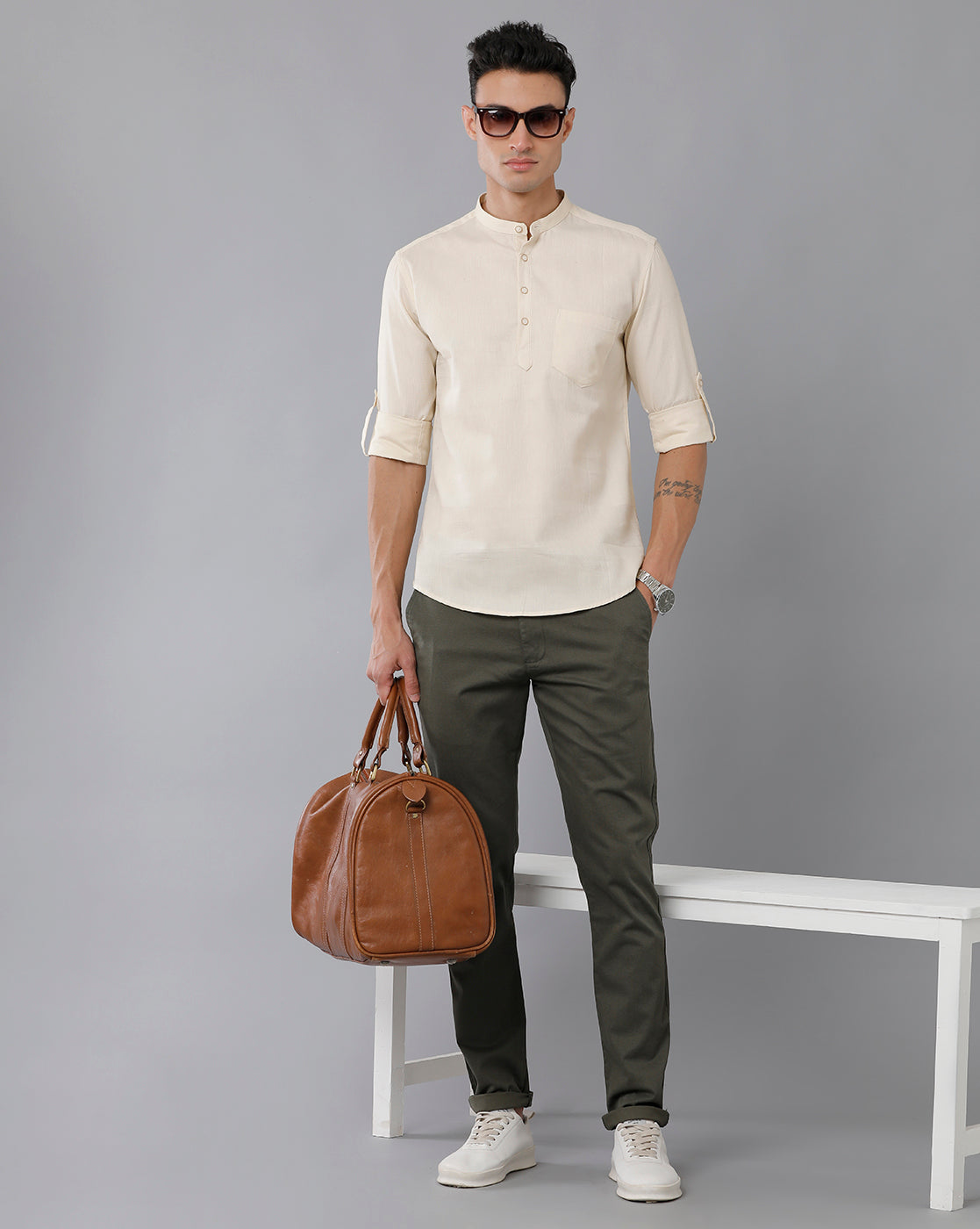 Classic Polo Men's 100% Cotton Moderate Fit Solid Olive Color Trouser | TO1-34 B-OLV