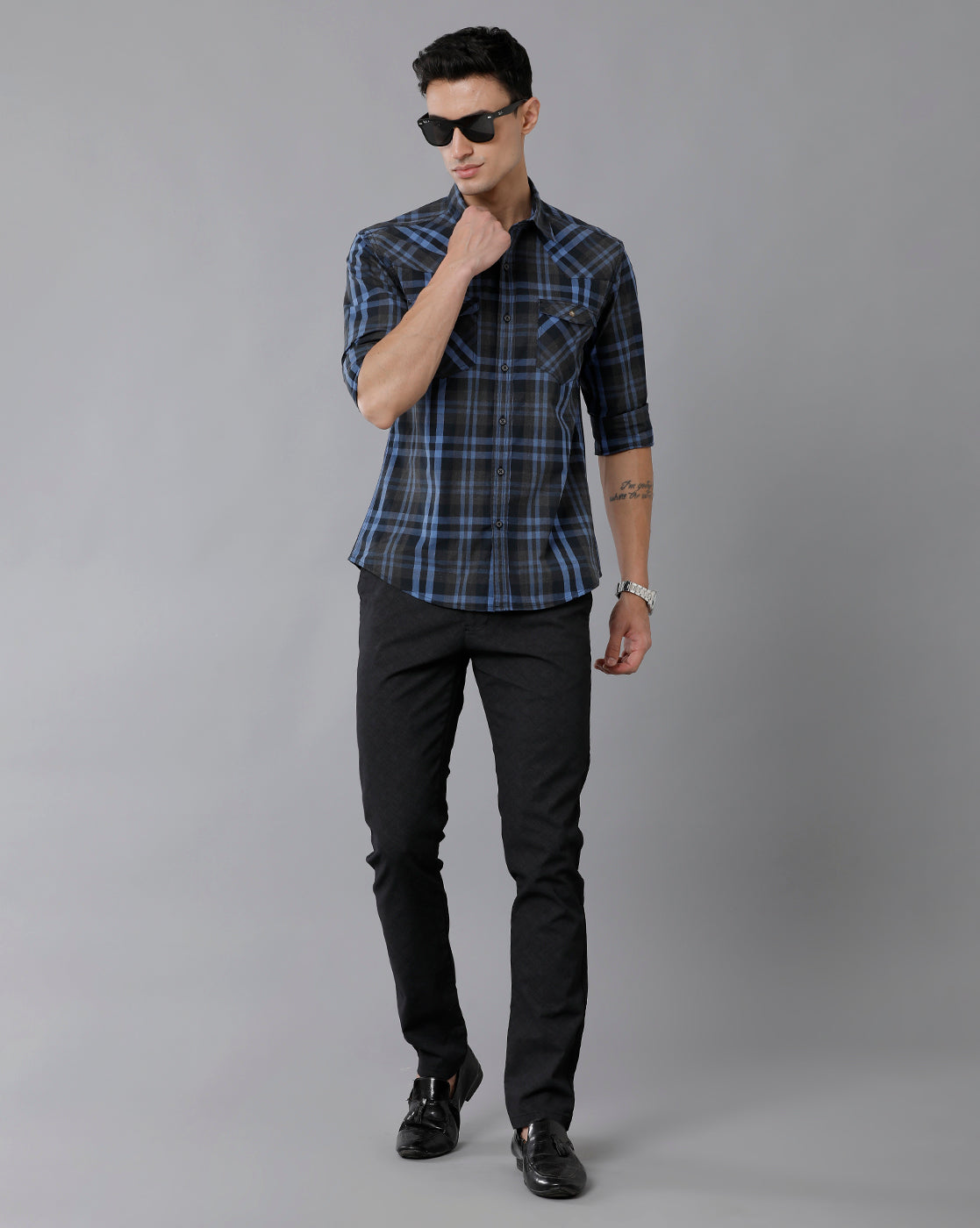 Classic Polo Men's 100% Cotton Moderate Fit Textured Black Color Trouser | TO1-35 D-BLK