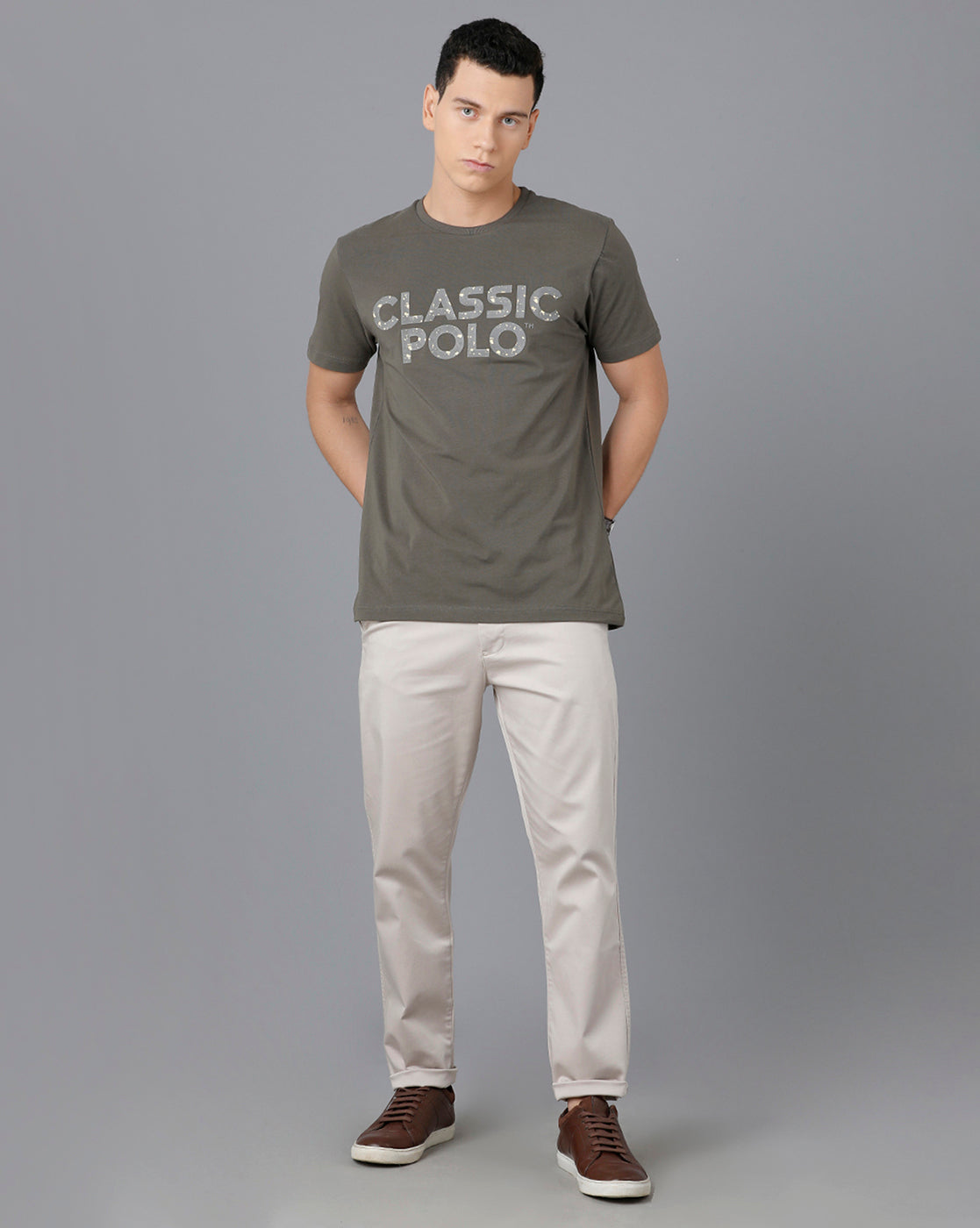 Classic Polo Mens Cotton Half Sleeve Printed Slim Fit Green Color Round Neck T-Shirt | Baleno - 445 A