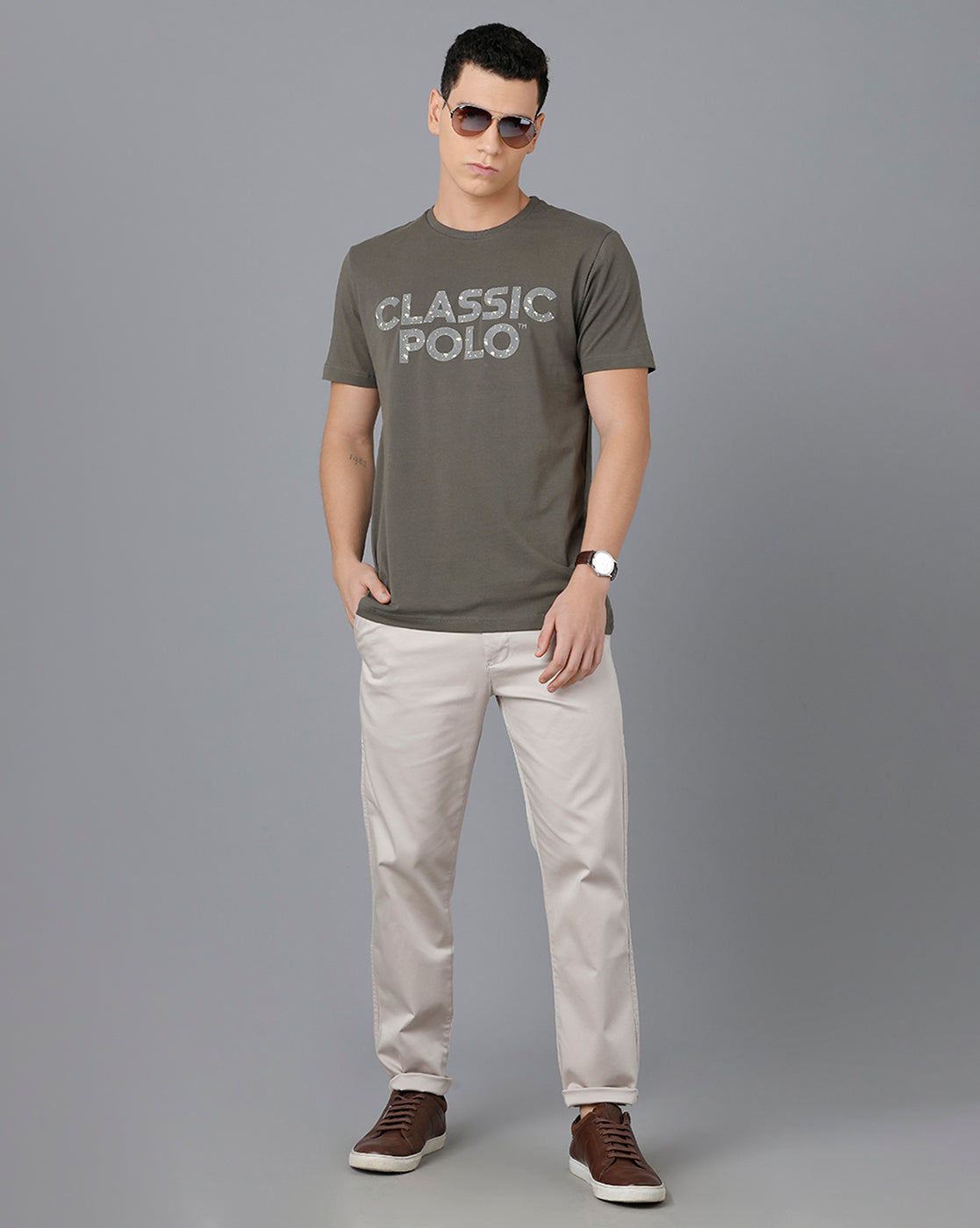 Classic Polo Mens Cotton Solid Slim Fit Cream Color Trouser | Tn2-39 B