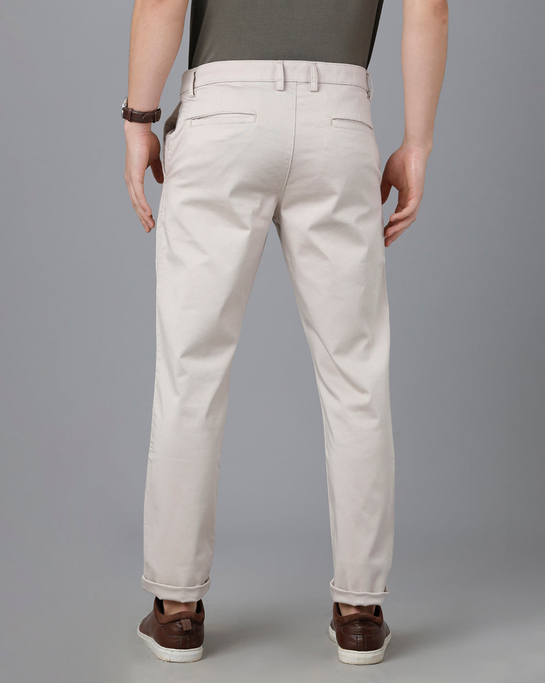 Classic Polo Mens Cotton Solid Slim Fit Cream Color Trouser | Tn2-39 B