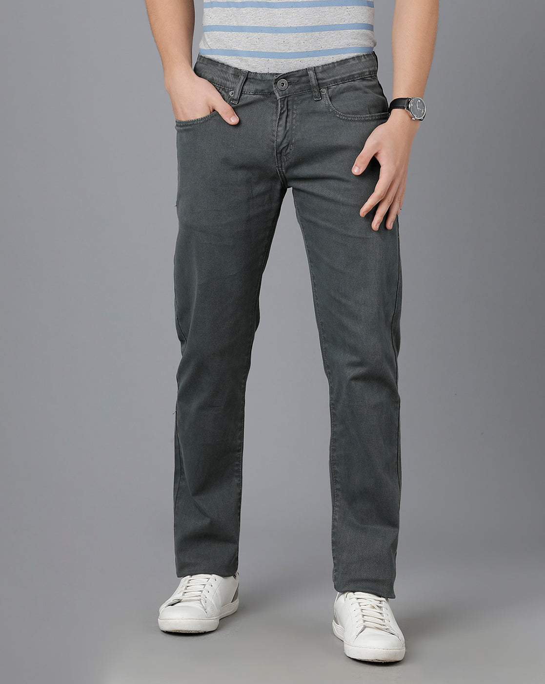 Classic Polo Mens Cotton Solid Slim Fit Dark Grey Color Denim | Cpodn2-01 F