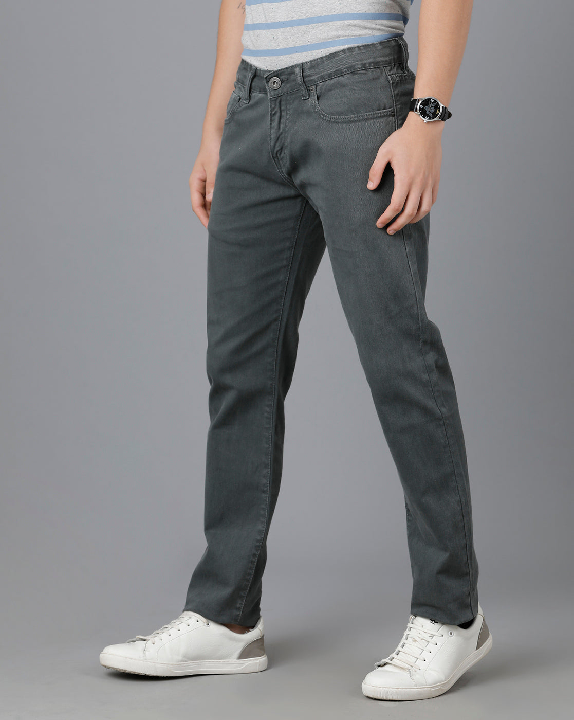 Classic Polo Mens Cotton Solid Slim Fit Dark Grey Color Denim | Cpodn2-01 F