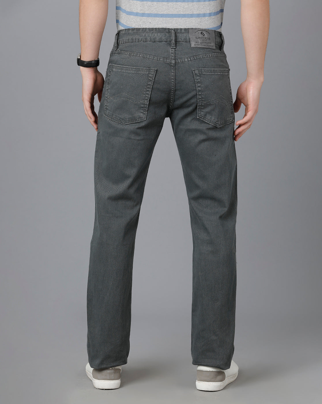 Classic Polo Mens Cotton Solid Slim Fit Dark Grey Color Denim | Cpodn2-01 F
