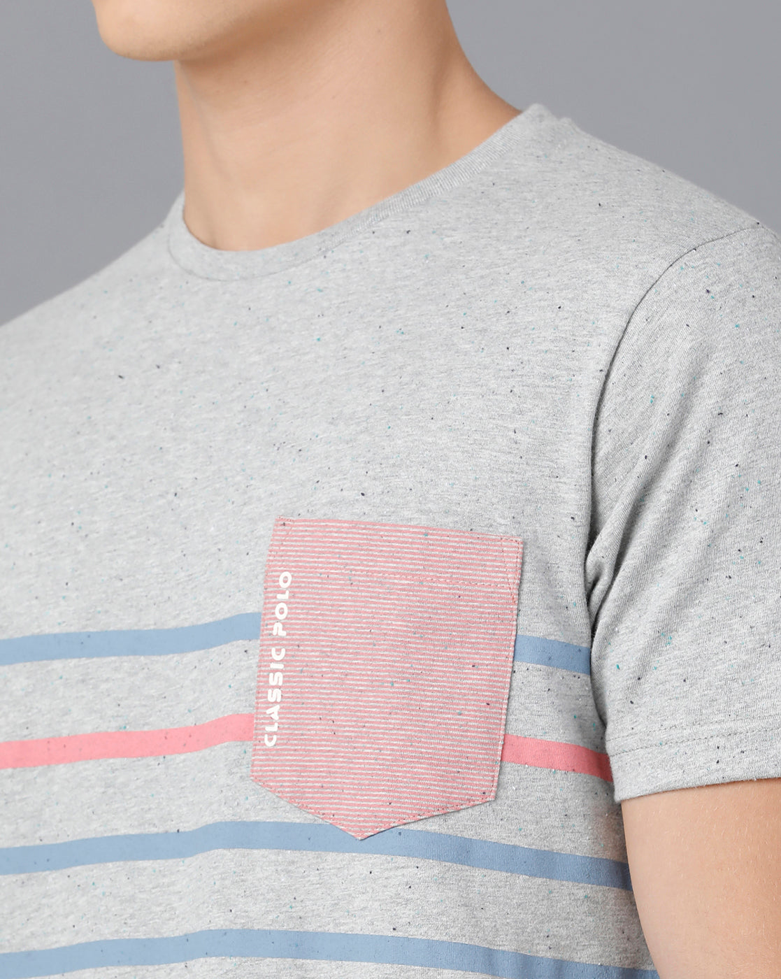 Classic Polo Mens Cotton Half Sleeve Striped Slim Fit Grey Color Round Neck T-Shirt | Baleno - 467 A
