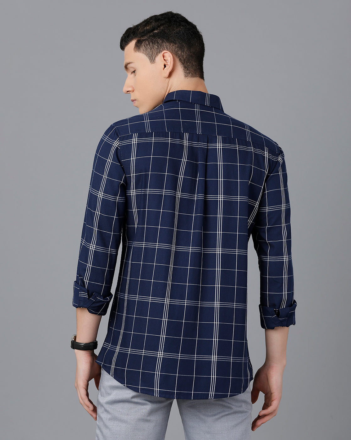 Classic Polo Mens Cotton Full Sleeve Checked Slim Fit Blue Color Spread Collar Woven Shirt | Sn2-115 A