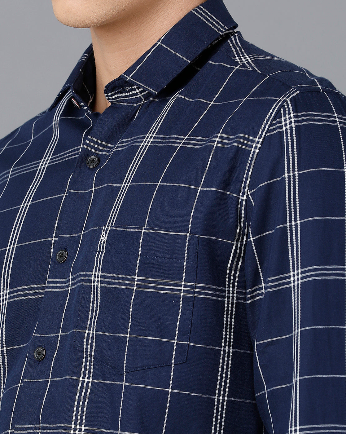 Classic Polo Mens Cotton Full Sleeve Checked Slim Fit Blue Color Spread Collar Woven Shirt | Sn2-115 A