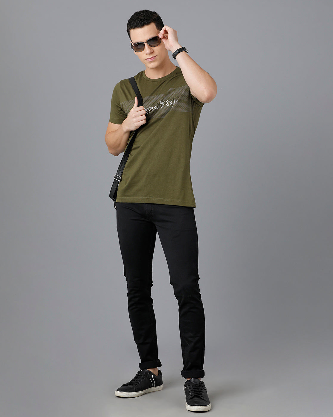 Classic Polo Mens Cotton Half Sleeve Printed Slim Fit Green Color Round Neck T-Shirt | Baleno - 451 B