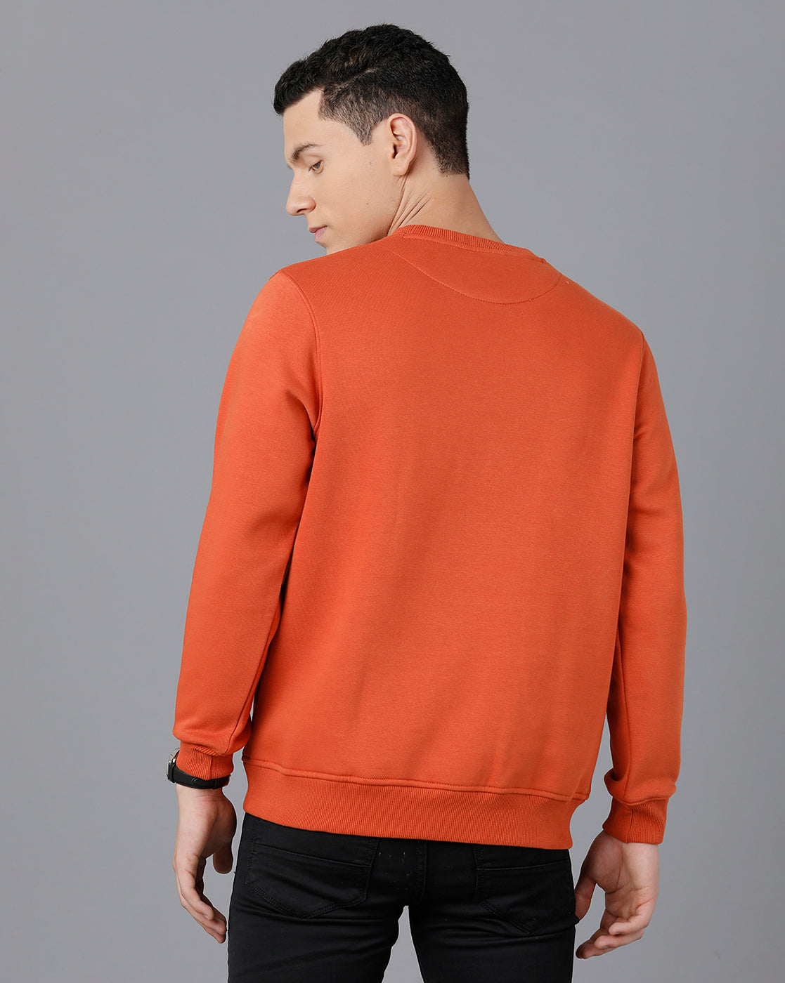 Classic Polo Mens Cotton Blend Full Sleeve Solid Slim Fit Orange Color Round Neck Sweat Shirt | Cpss - 414 J