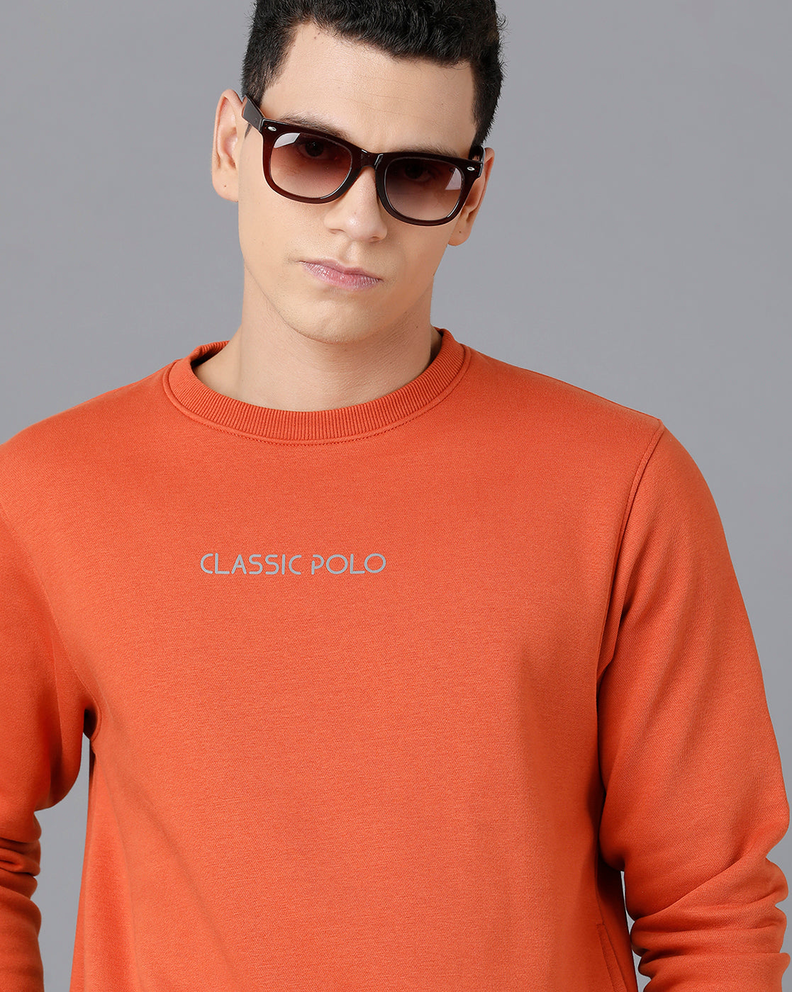 Classic Polo Mens Cotton Blend Full Sleeve Solid Slim Fit Orange Color