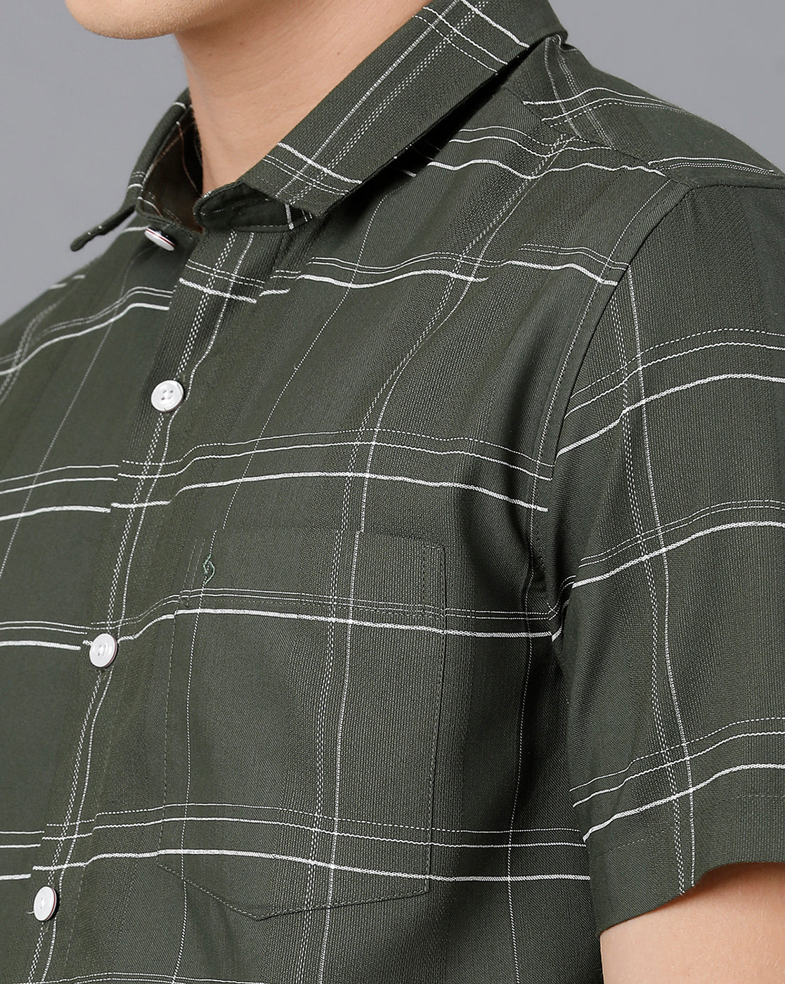 Classic Polo Mens Cotton Half Sleeve Checked Slim Fit Green Color Spread Collar Woven Shirt | Sn2-118 B