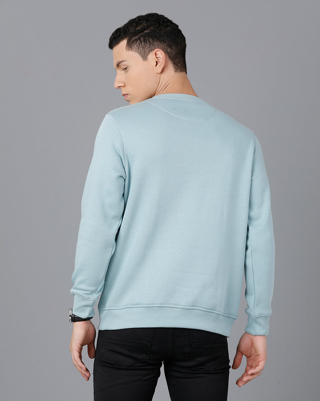 Classic Polo Mens Cotton Blend Full Sleeve Solid Slim Fit Sky Blue Color Round Neck Sweat Shirt | Cpss - 414 H