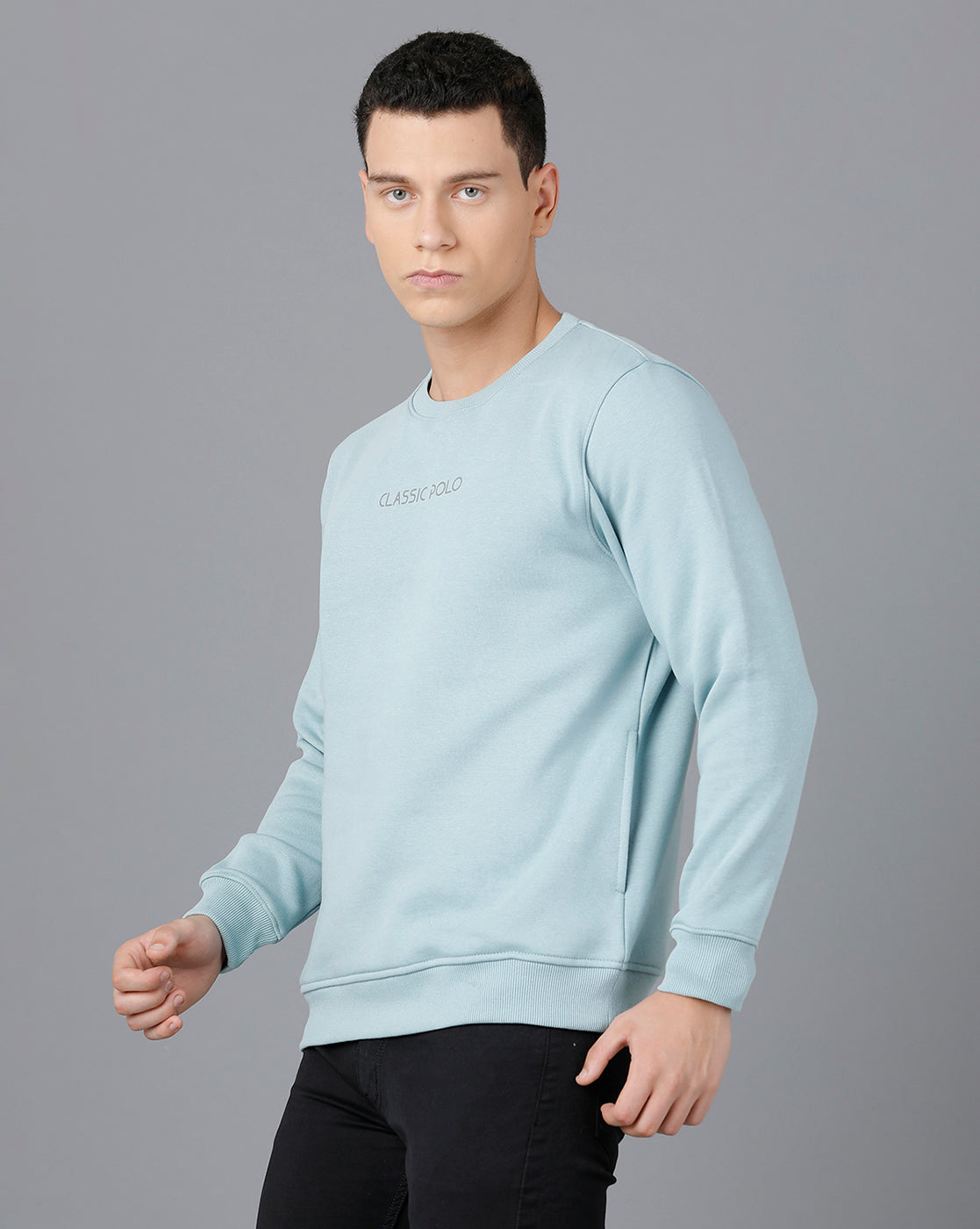 Solid color o-neck sweatshirt, Light Grey