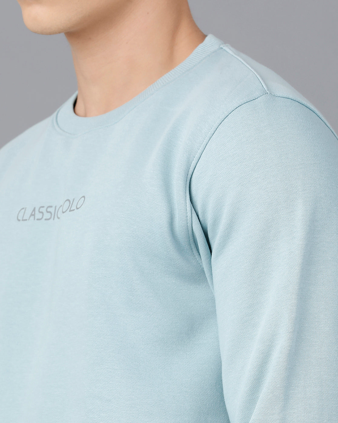 Classic Polo Mens Cotton Blend Full Sleeve Solid Slim Fit Sky Blue Color Round Neck Sweat Shirt | Cpss - 414 H