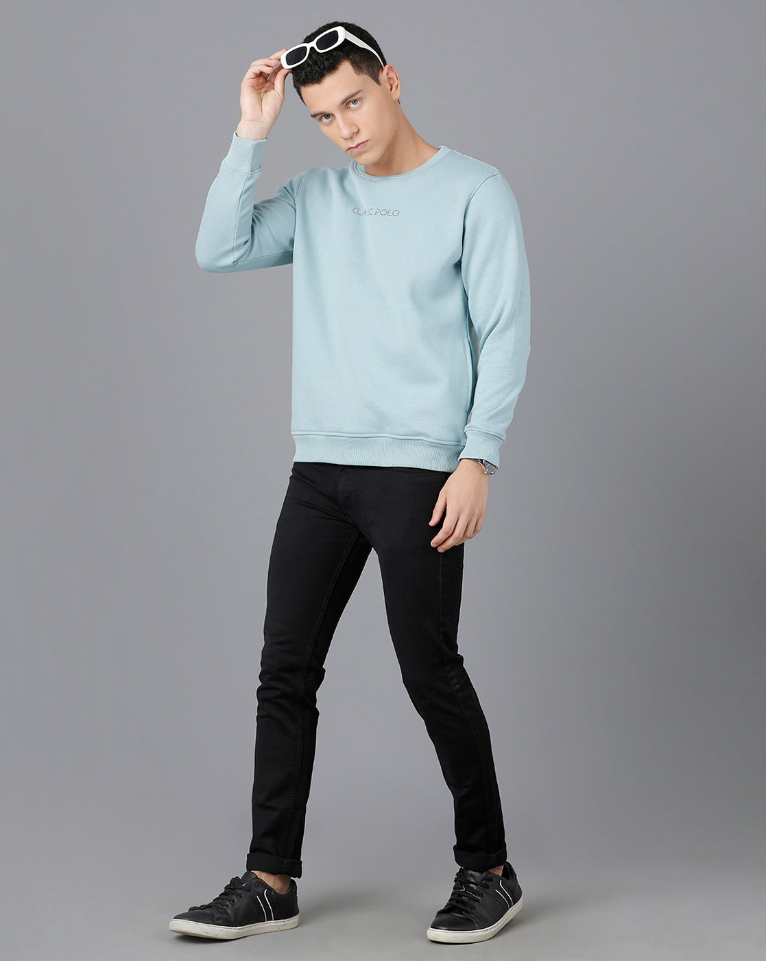 Classic Polo Mens Cotton Blend Full Sleeve Solid Slim Fit Sky Blue Color Round Neck Sweat Shirt | Cpss - 414 H