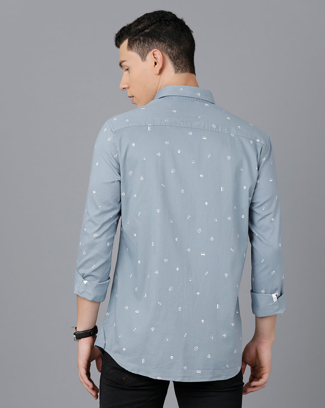 Classic Polo Mens Cotton Full Sleeve Printed Slim Fit Blue Color Spread Collar Woven Shirt | Sn2-54 F