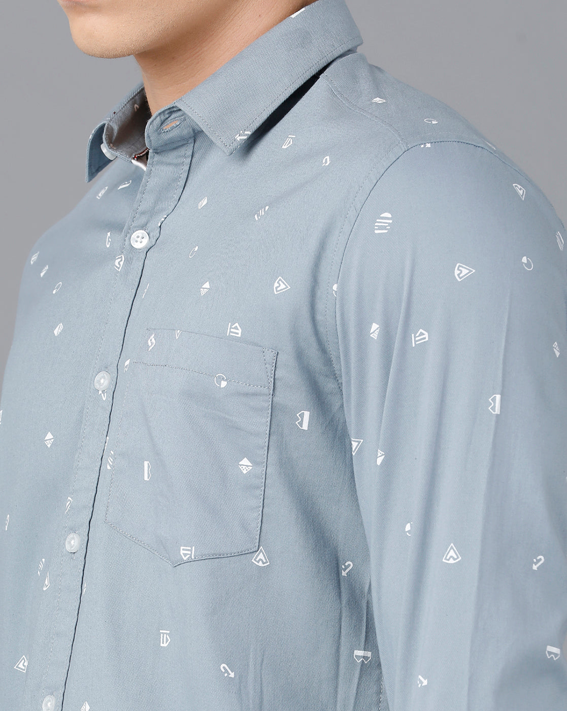 Classic Polo Mens Cotton Full Sleeve Printed Slim Fit Blue Color Spread Collar Woven Shirt | Sn2-54 F