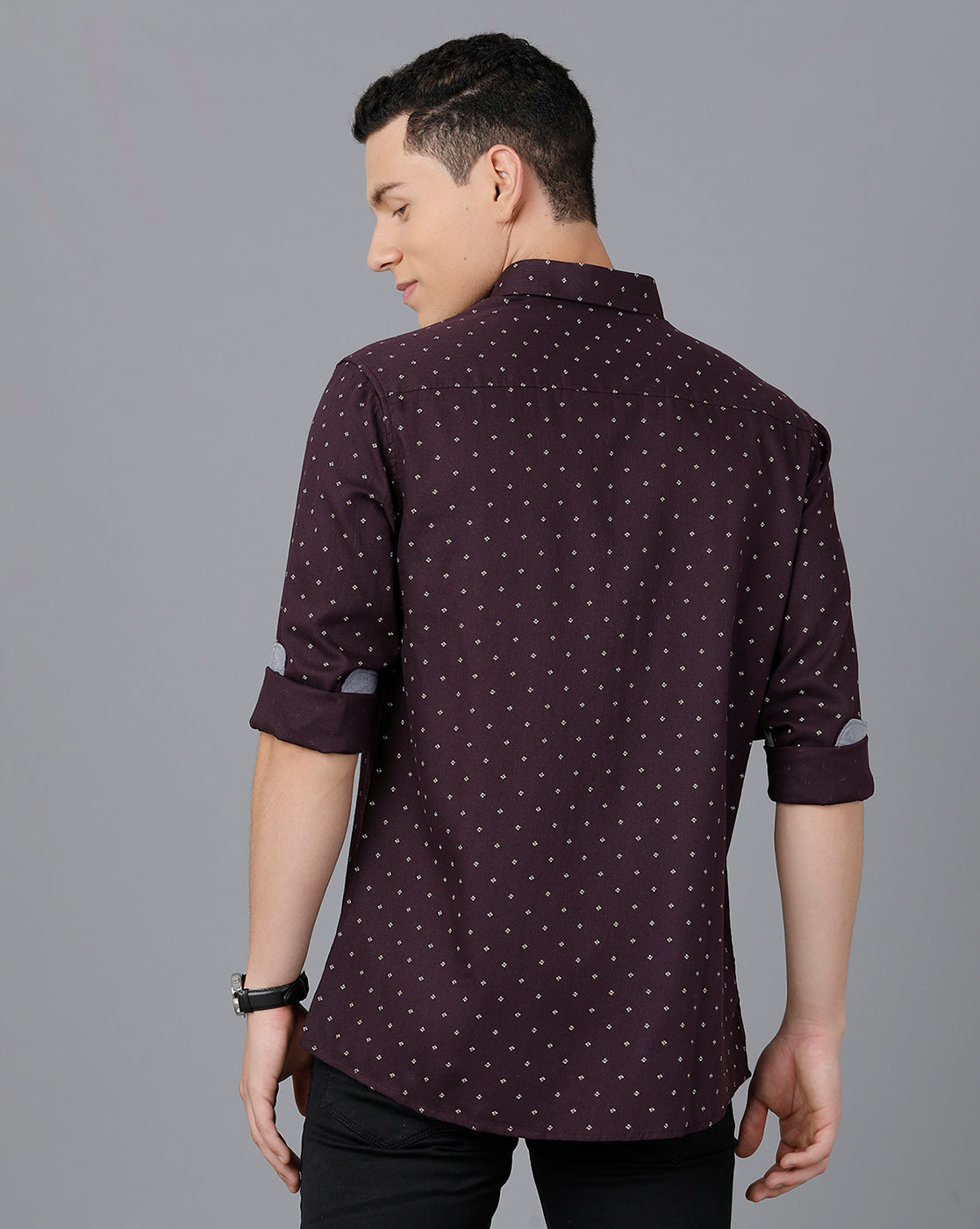 Classic Polo Mens Cotton Full Sleeve Printed Slim Fit Purple Color Spread Collar Woven Shirt | Sn2-16 B
