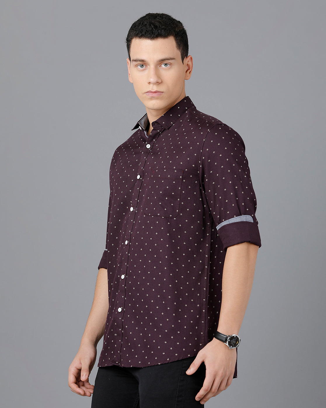 Classic Polo Mens Cotton Full Sleeve Printed Slim Fit Purple Color Spread Collar Woven Shirt | Sn2-16 B