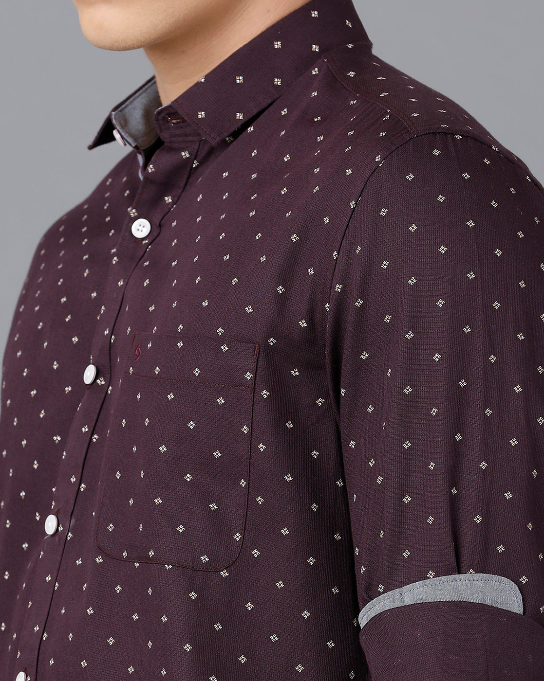 Classic Polo Mens Cotton Full Sleeve Printed Slim Fit Purple Color Spread Collar Woven Shirt | Sn2-16 B