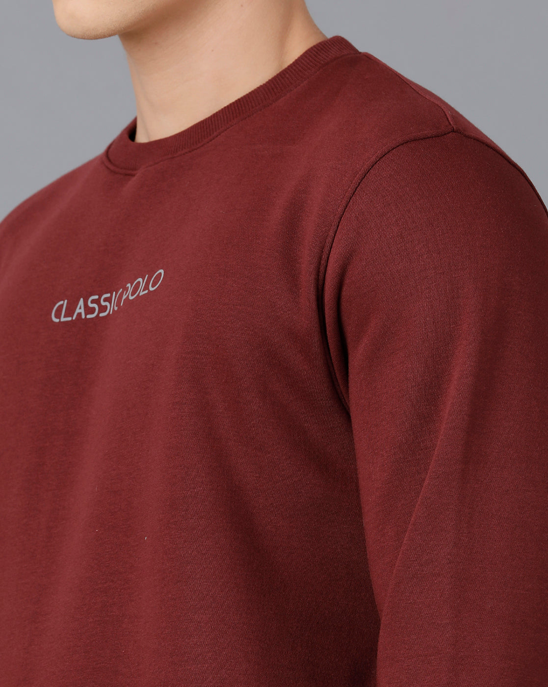 Classic Polo Mens Cotton Blend Full Sleeve Solid Slim Fit Maroon Color Round Neck Sweat Shirt | Cpss - 414 I