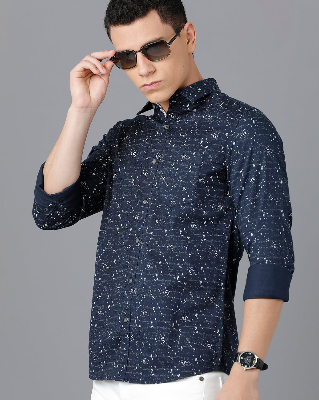 Classic Polo Mens Cotton Full Sleeve Printed Slim Fit Blue Color Spread Collar Woven Shirt | Sn2-52 A