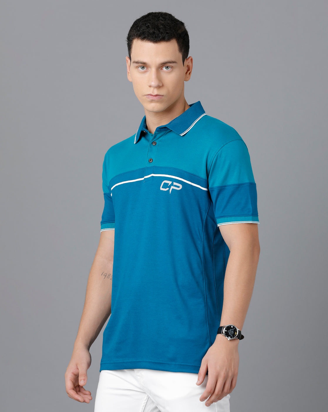 Classic Polo Mens Cotton Half Sleeve Color Block Slim Fit Blue Color Polo Neck T-Shirt | Prm - 732 B