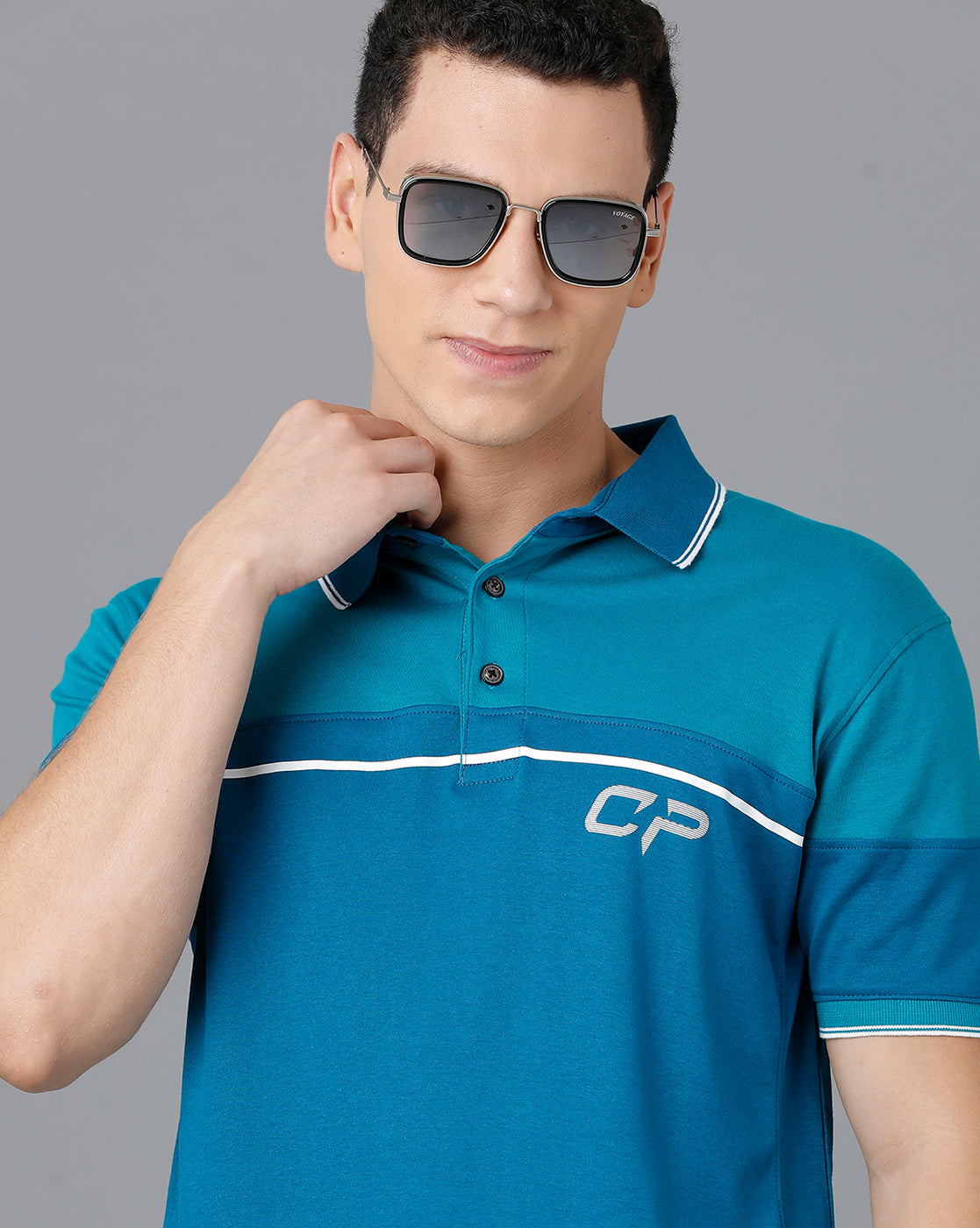 Classic Polo Mens Cotton Half Sleeve Color Block Slim Fit Blue Color Polo Neck T-Shirt | Prm - 732 B