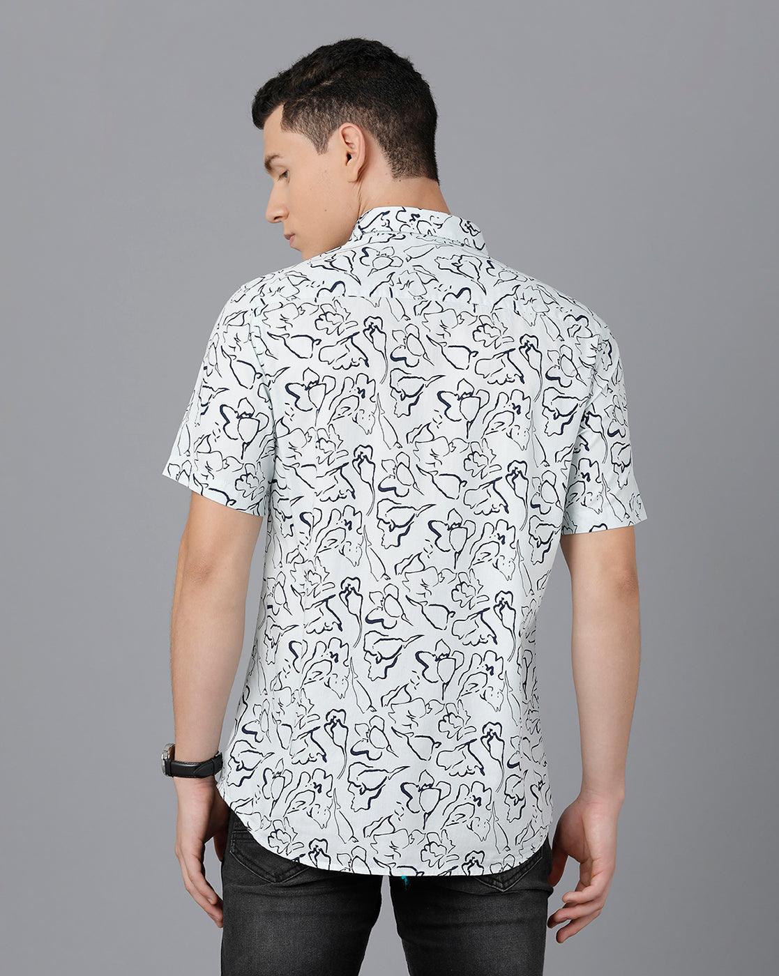 Classic Polo Mens Cotton Half Sleeve Printed Slim Fit White Color Spread Collar Woven Shirt | Sfd2- 14