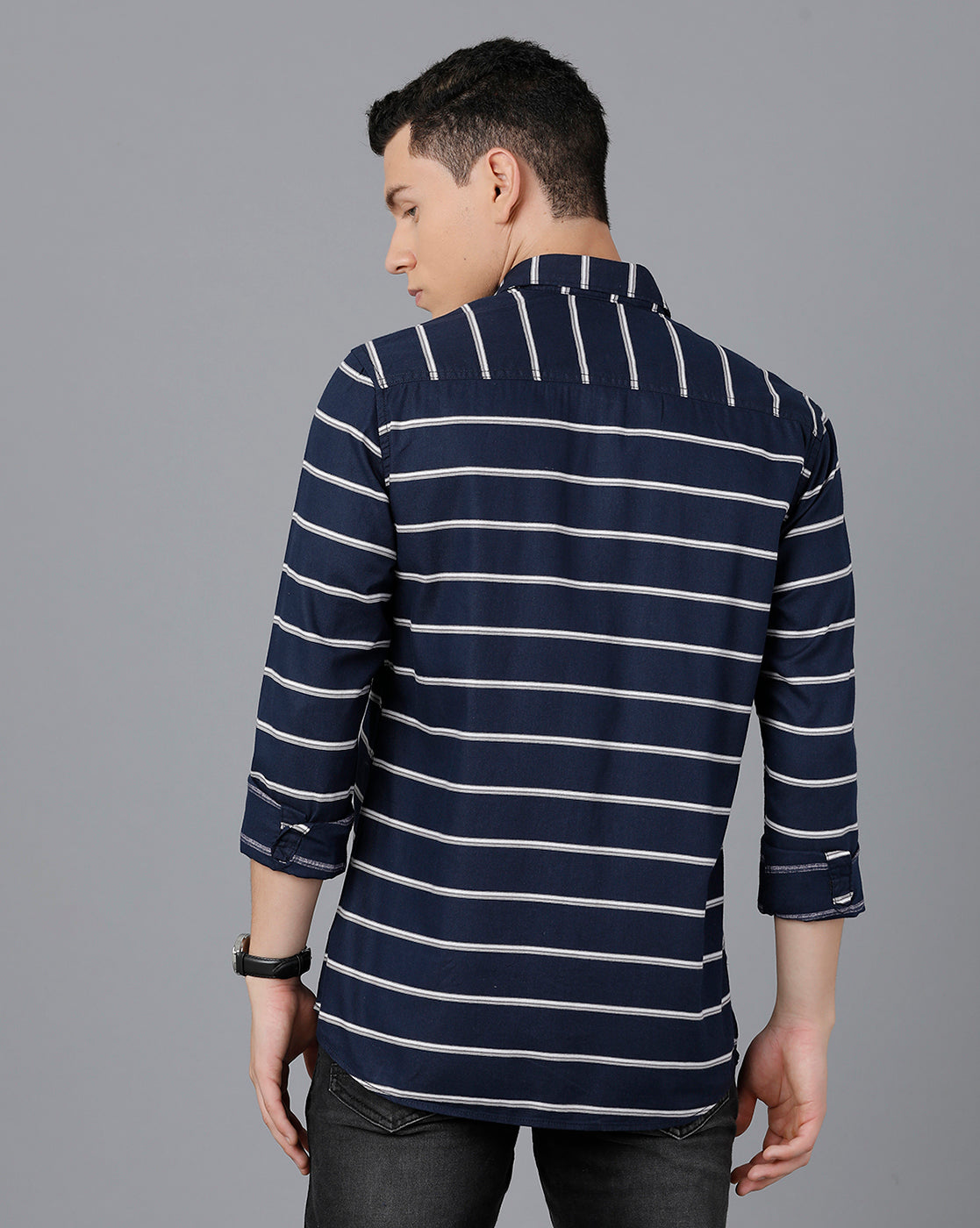 Classic Polo Mens Cotton Full Sleeve Striped Slim Fit Blue Color Spread Collar Woven Shirt | Sn2-49 D