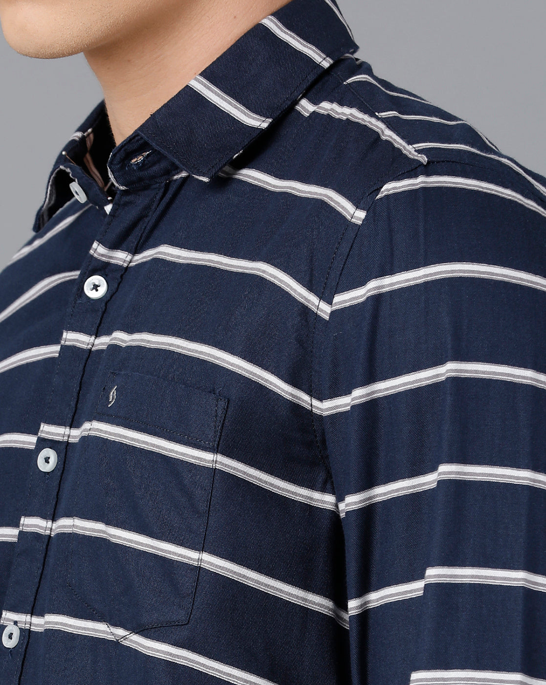 Classic Polo Mens Cotton Full Sleeve Striped Slim Fit Blue Color Spread Collar Woven Shirt | Sn2-49 D