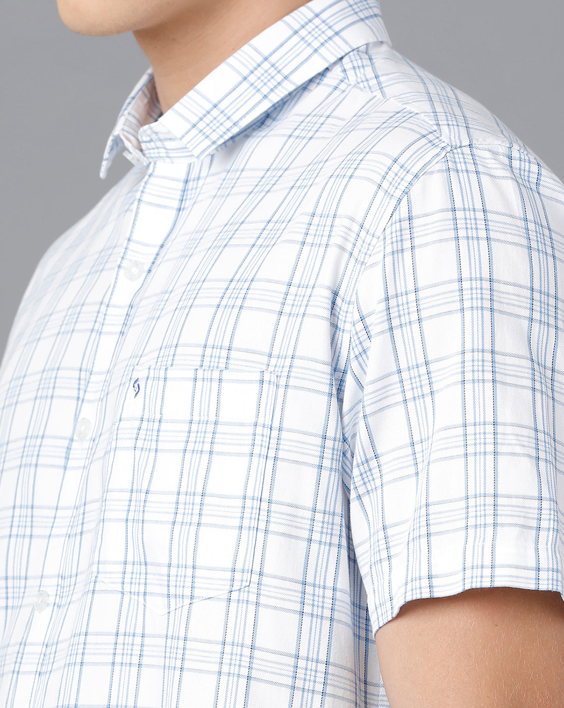 Classic Polo Mens Cotton Half Sleeve Checked Slim Fit White Color Spread Collar Woven Shirt | Sn2-113 B