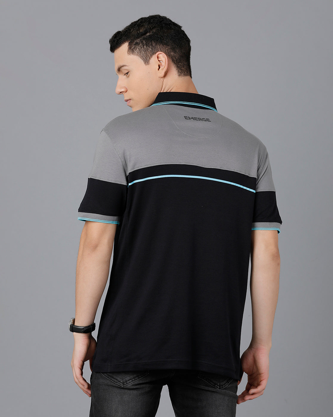 Classic Polo Mens Cotton Half Sleeve Color Block Slim Fit Black Color Polo Neck T-Shirt | Prm - 732 A