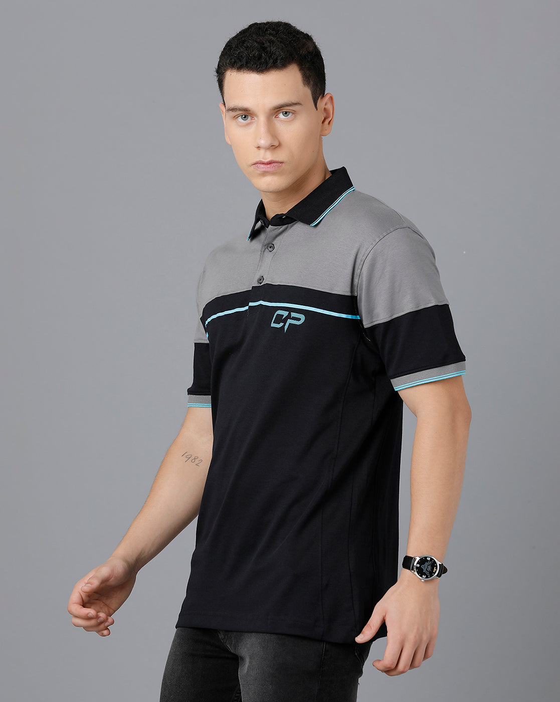Classic Polo Mens Cotton Half Sleeve Color Block Slim Fit Black Color Polo Neck T-Shirt | Prm - 732 A