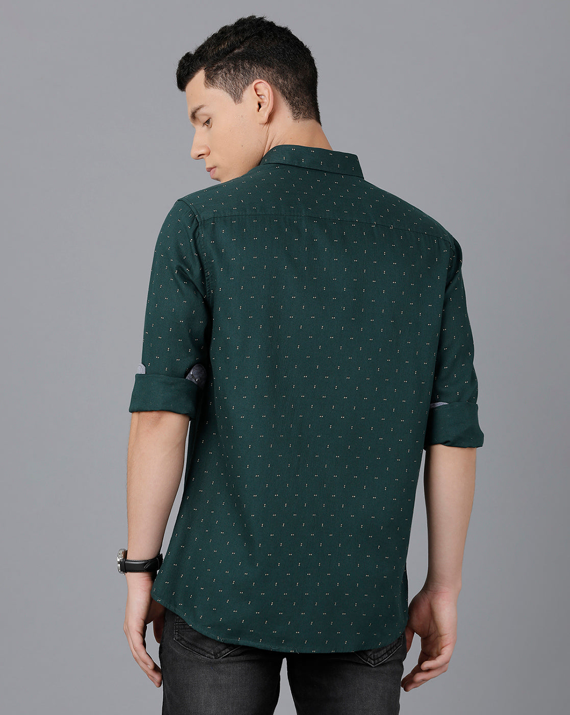 Classic Polo Mens Cotton Full Sleeve Printed Slim Fit Green Color Spread Collar Woven Shirt | Sn2-16 A