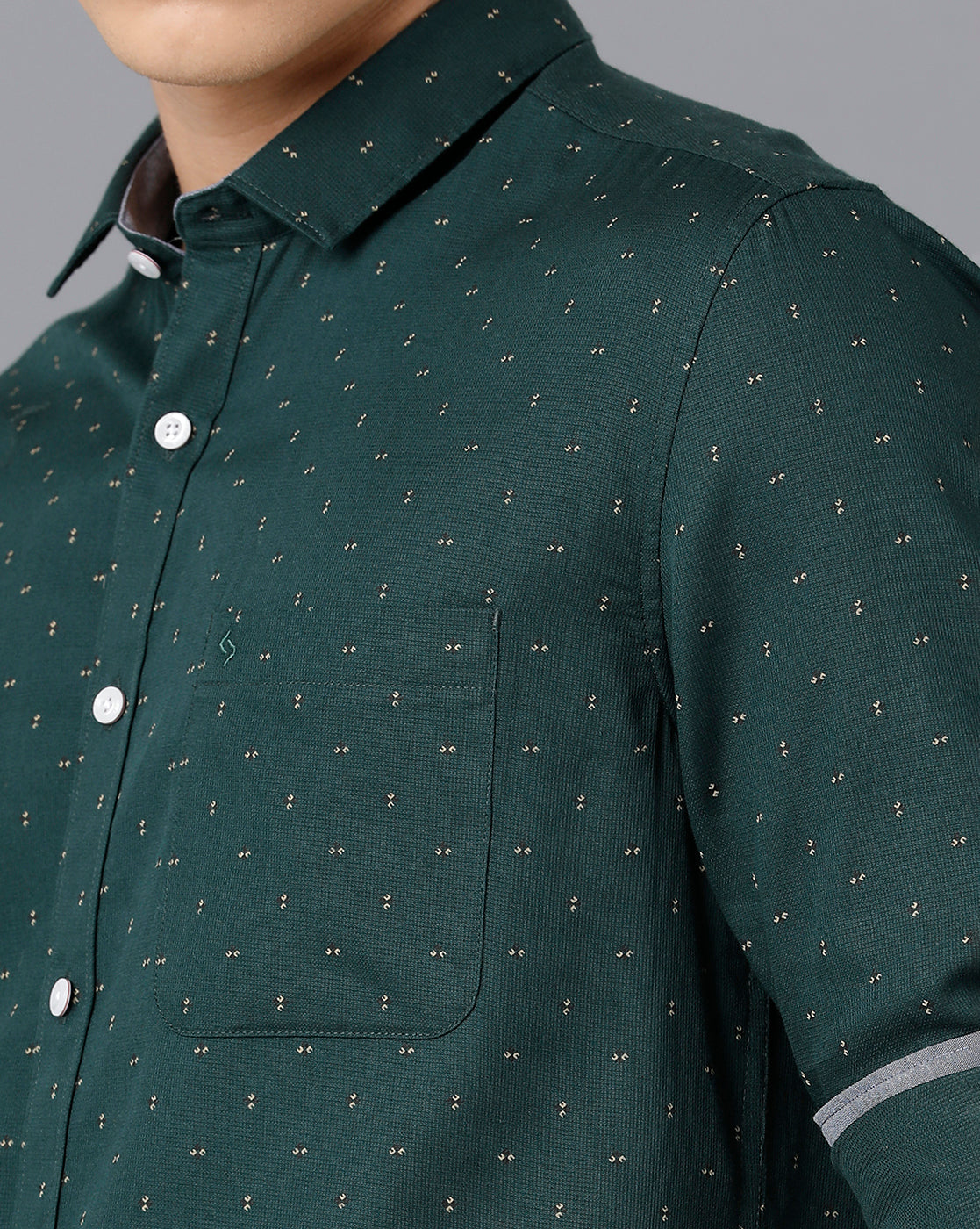 Classic Polo Mens Cotton Full Sleeve Printed Slim Fit Green Color Spread Collar Woven Shirt | Sn2-16 A