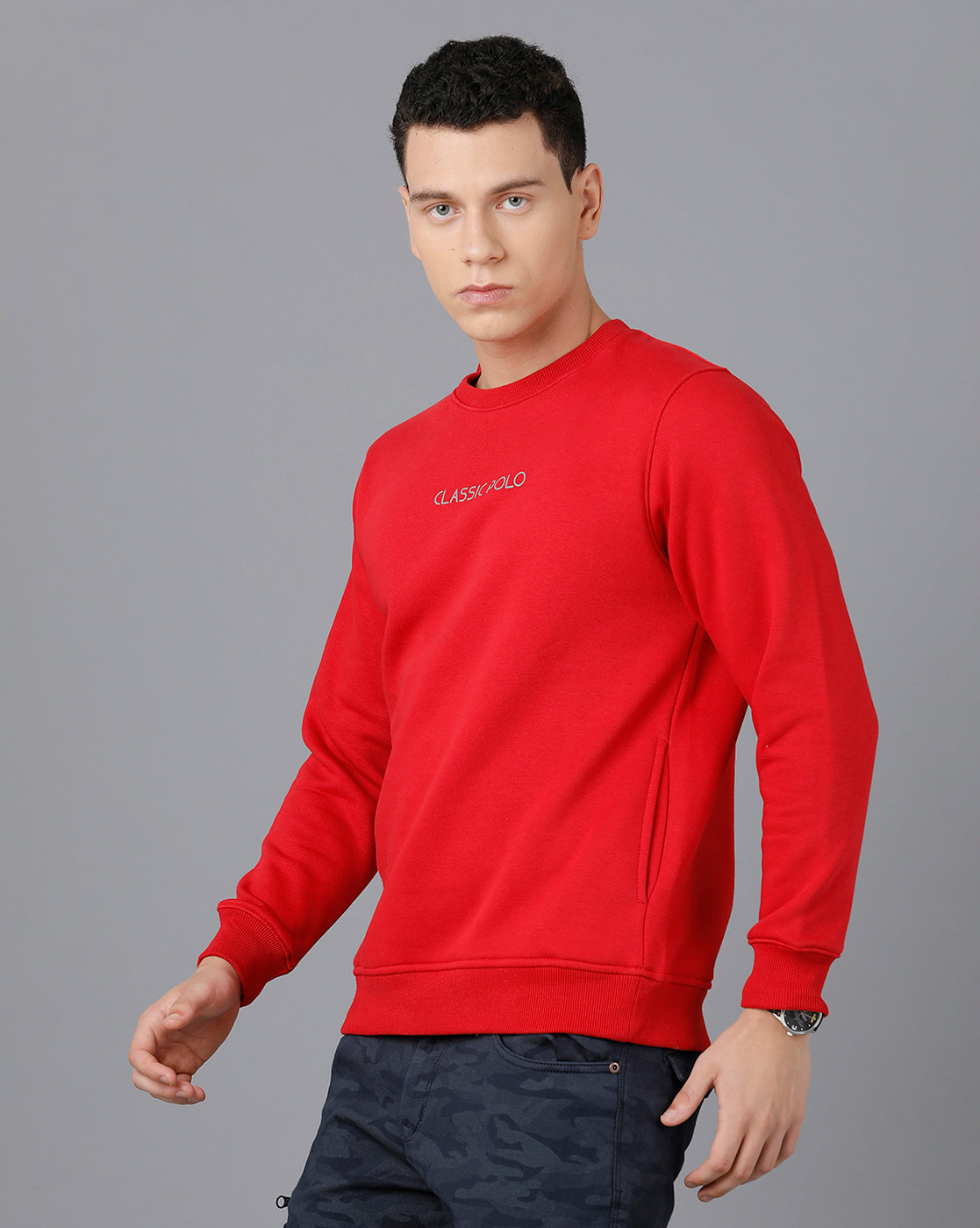 Classic Polo Mens Cotton Blend Full Sleeve Solid Slim Fit Red Color Ro