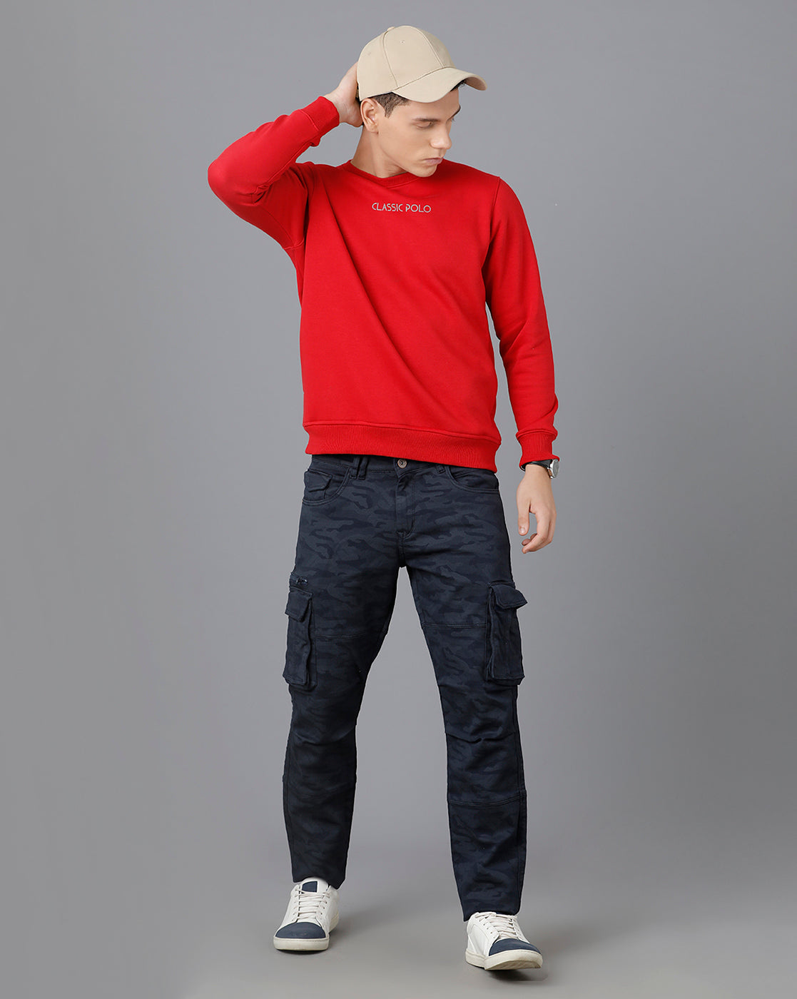 Classic Polo Mens Cotton Blend Full Sleeve Solid Slim Fit Red Color Round Neck Sweat Shirt | Cpss - 414 E