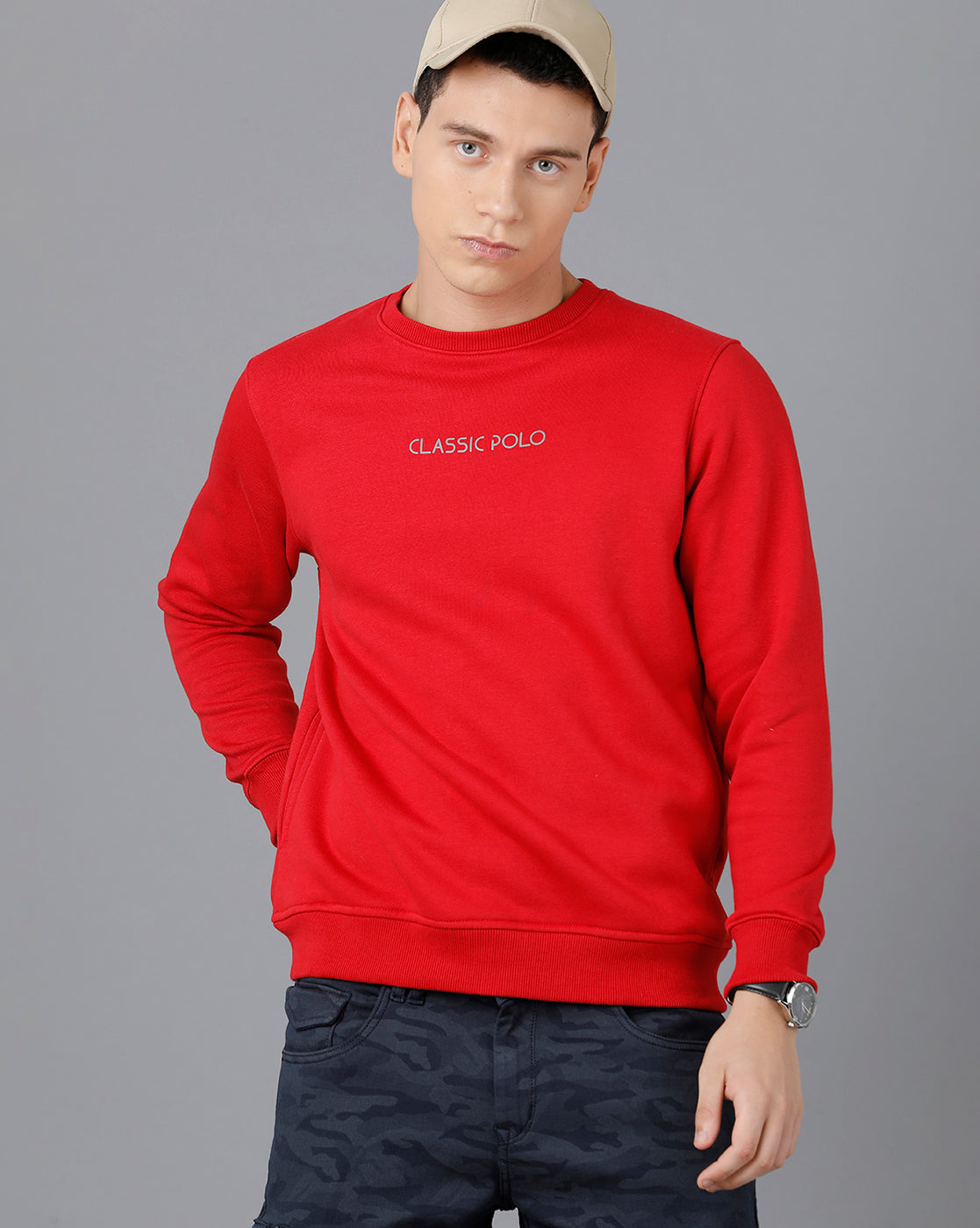 Classic Polo Mens Cotton Blend Full Sleeve Solid Slim Fit Red Color Ro